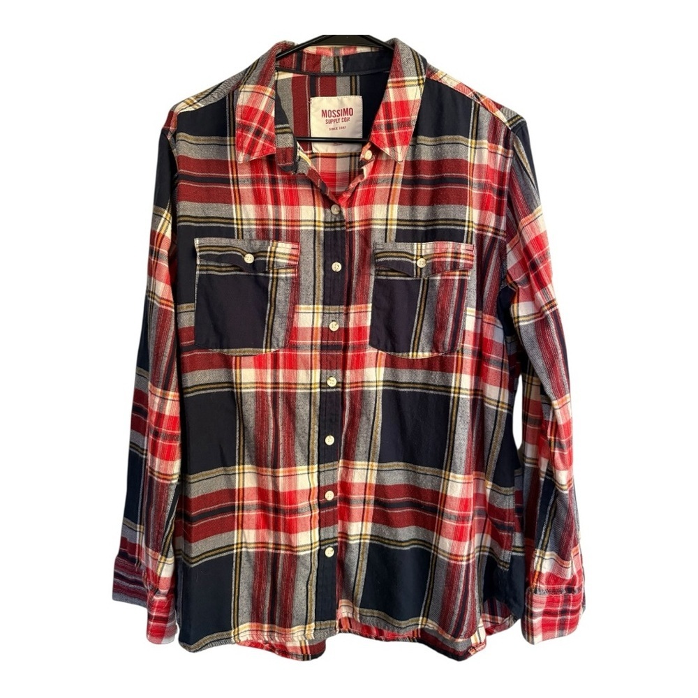 Mossimo Supply Co. Red Black and Cream Plaid Button-Down Shirt